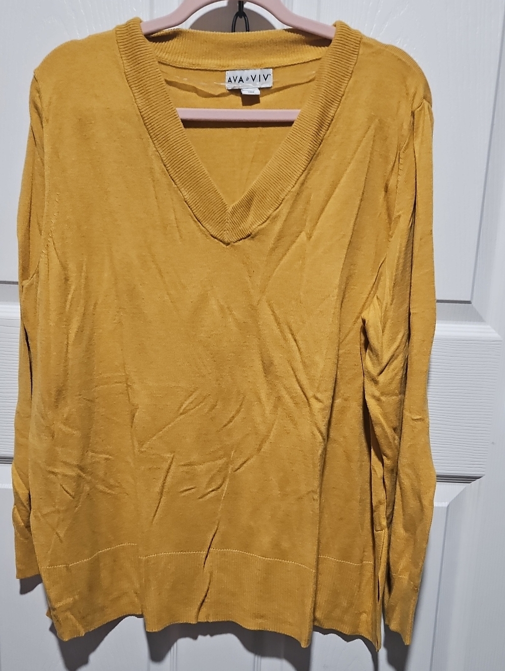 Ava & Viv Women's Mustard V-Neck Lightweight Sweater